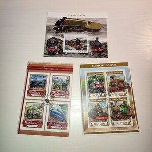 Trains Locomotives Academia Lot 3 Stamp Souvenir Sheets Collectible Africa
